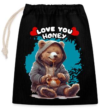 JE T’AIME CHÉRIE. Ours, Chérie, Ambigu, Humour, Fun - Sac cadeau en coton avec cordon (25 x 30 cm) - noir - Devant