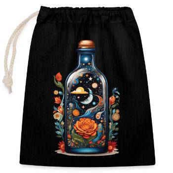 Esthétique florale de style bohème de l’espace extra-atmosphérique - Sac cadeau en coton avec cordon (25 x 30 cm) - noir - Devant