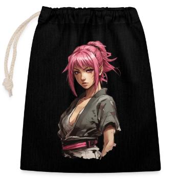 Anime Kunoichi Girl Japanischer Ninja Style - Verschließbarer Geschenkbeutel aus Baumwolle (25x30cm) - Schwarz - Vorne