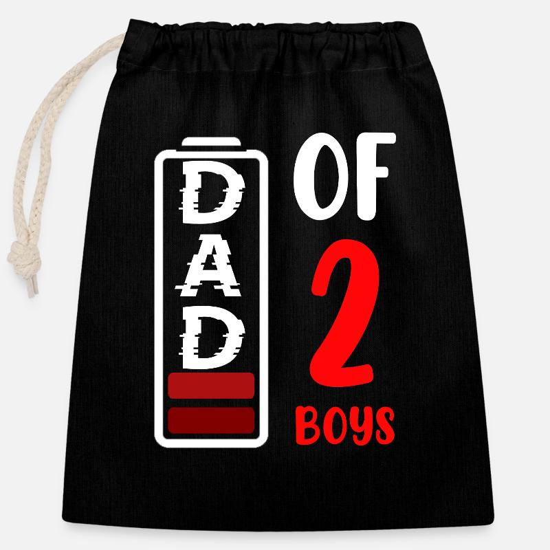 Papa De 2 Garçons Batterie Faible Souhaitant Papa Papa - Sac cadeau en coton avec cordon (25 x 30 cm) - noir