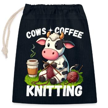 Kuh Kühe Kaffee Stricken Stricknadel Wolle lustig - Verschließbarer Geschenkbeutel aus Baumwolle (25x30cm) - Navy - Vorne