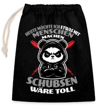 Panda veut faire quelque chose avec les humains - Sac cadeau en coton avec cordon (25 x 30 cm) - noir - Devant
