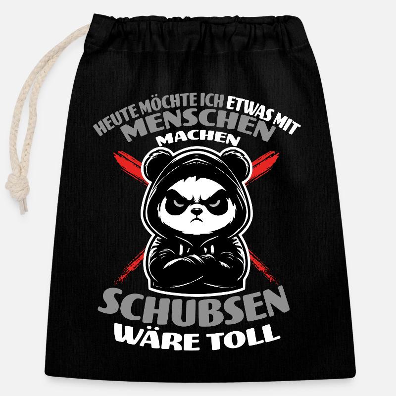Panda veut faire quelque chose avec les humains - Sac cadeau en coton avec cordon (25 x 30 cm) - noir