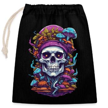 Art psychédélique Skull Forest Mushrooms Festival de musique - Sac cadeau en coton avec cordon (25 x 30 cm) - noir - Devant