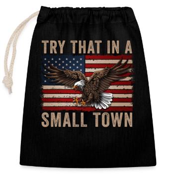 Small Town American Retro Eagle Vintage - Closable cotton gift bag (25x30cm) - black - Front