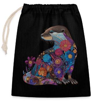 Otter Blumen Vintage Geschenk - Verschließbarer Geschenkbeutel aus Baumwolle (25x30cm) - Schwarz - Vorne