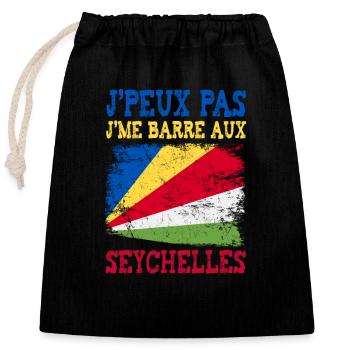 I can't go to the Seychelles - Closable cotton gift bag (25x30cm) - black - Front