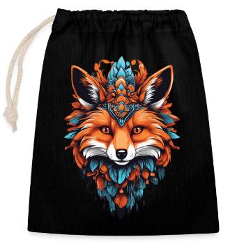 Fox Spiritual Mandala Dream Catcher Design - Closable cotton gift bag (25x30cm) - black - Front