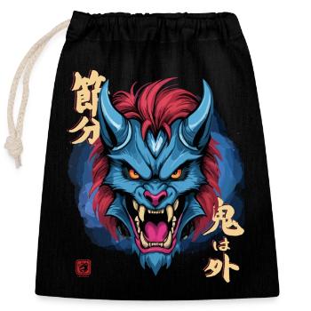 Oni bleu yéti - Sac cadeau en coton avec cordon (25 x 30 cm) - noir - Devant