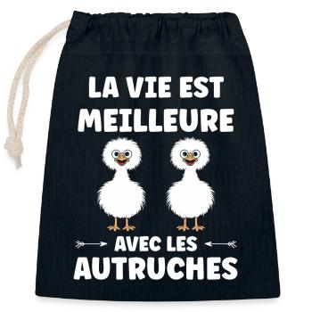Humour autruche - Sac cadeau en coton avec cordon (25 x 30 cm) - bleu marine - Devant