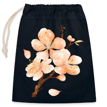 Branche de fleur de pêcher dans un ton pêche doux et velouté - Sac cadeau en coton avec cordon (25 x 30 cm) - bleu marine - Devant
