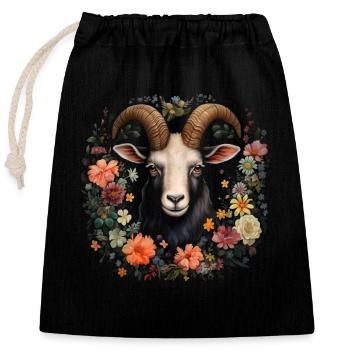 Cadeau floral de chèvre - Sac cadeau en coton avec cordon (25 x 30 cm) - noir - Devant