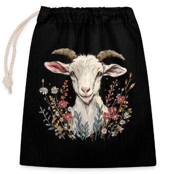 Cadeau floral de chèvre - Sac cadeau en coton avec cordon (25 x 30 cm) - noir - Devant