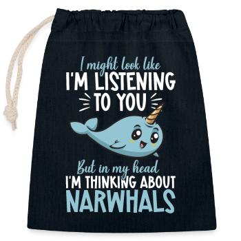 Narwal Einhornwal - Verschließbarer Geschenkbeutel aus Baumwolle (25x30cm) - Navy - Vorne