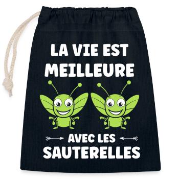 Insecte humour Sauterelle - Sac cadeau en coton avec cordon (25 x 30 cm) - bleu marine - Devant