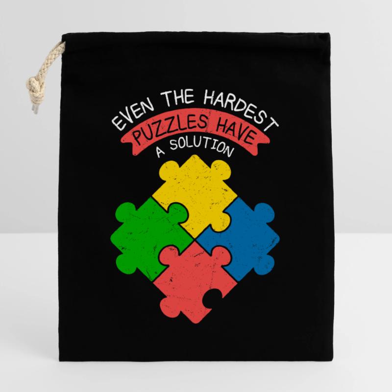 Même les puzzles les plus difficiles ont une pièce de solution Jig Sac cadeau en coton avec cordon (25 x 30 cm)