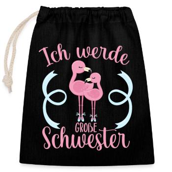La future grande sœur annonce de mignons bébés flamants roses - Sac cadeau en coton avec cordon (25 x 30 cm) - noir - Devant