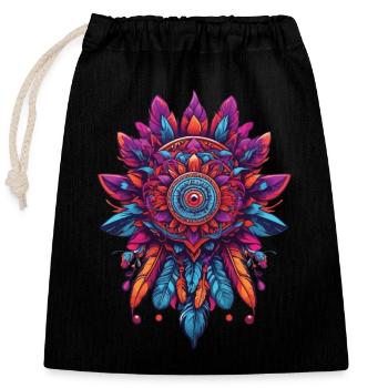 Feather Mandala Spiritual Design Dream Catcher - Closable cotton gift bag (25x30cm) - black - Front