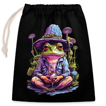 Grenouille Art psychédélique Champignons forestiers Festival de musique - Sac cadeau en coton avec cordon (25 x 30 cm) - noir - Devant