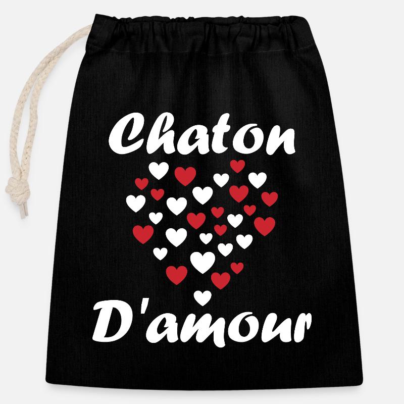 Chaton - Sac cadeau en coton avec cordon (25 x 30 cm) - noir