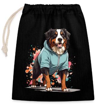 Border Collie Streetwear Jogging Style Esthétique - Sac cadeau en coton avec cordon (25 x 30 cm) - noir - Devant