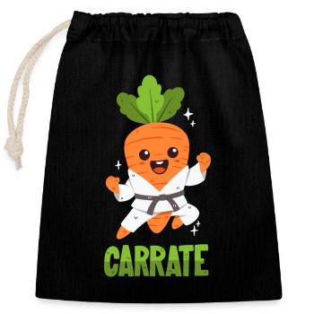 Karate-Karotte - Wortwitz - Verschließbarer Geschenkbeutel aus Baumwolle (25x30cm) - Schwarz - Vorne