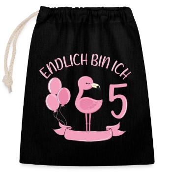 flamingo Geburtstagshirt Endlich 5 Jahre Mädchen - Verschließbarer Geschenkbeutel aus Baumwolle (25x30cm) - Schwarz - Vorne