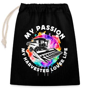 Harvester Lover My Passion My Harvester Farmer - Closable cotton gift bag (25x30cm) - black - Front