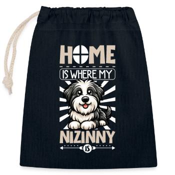 Zuhause - Polski Owczarek Nizinny - Verschließbarer Geschenkbeutel aus Baumwolle (25x30cm) - Navy - Vorne