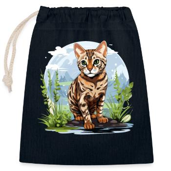 Bengal Cat Bengalkatze - Verschließbarer Geschenkbeutel aus Baumwolle (25x30cm) - Navy - Vorne