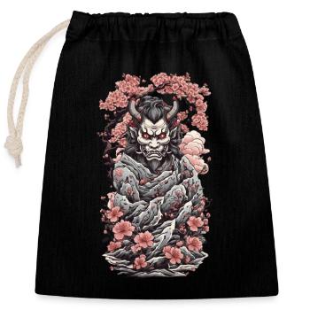 Kirschblüten Yokai Oni Ästhetik und Japan Style - Verschließbarer Geschenkbeutel aus Baumwolle (25x30cm) - Schwarz - Vorne