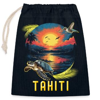 Tahiti Polynésie Française Tortue Soleil - Sac cadeau en coton avec cordon (25 x 30 cm) - bleu marine - Devant