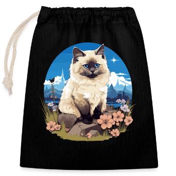 Birman Cat Birma Katze - Verschließbarer Geschenkbeutel aus Baumwolle (25x30cm) - Schwarz - Vorne