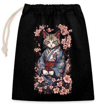 Kimono Cat Aesthetic Yokai Streetwear - Closable cotton gift bag (25x30cm) - black - Front
