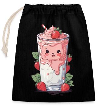 Erdbeeren Niedlicher Milchshake Kawaii Spaß - Verschließbarer Geschenkbeutel aus Baumwolle (25x30cm) - Schwarz - Vorne