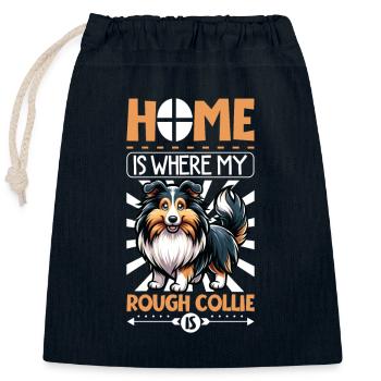 Home - Longhair Collie - Closable cotton gift bag (25x30cm) - navy - Front