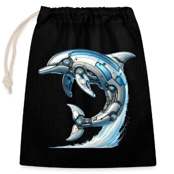 Dolphin Robot, Robot Dolphin - Closable cotton gift bag (25x30cm) - black - Front