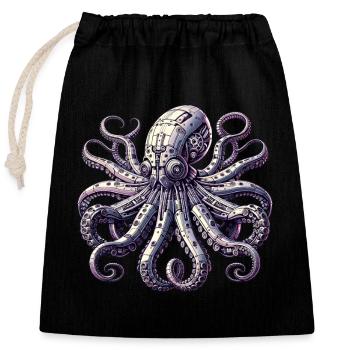 Octopus Robot, Robokrake, Robot Octopus - Closable cotton gift bag (25x30cm) - black - Front