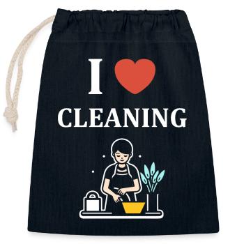 Humour faire le ménage - Sac cadeau en coton avec cordon (25 x 30 cm) - bleu marine - Devant