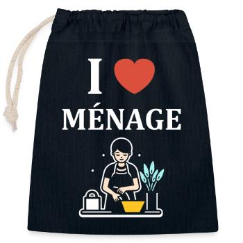 Humour faire le ménage - Sac cadeau en coton avec cordon (25 x 30 cm) - bleu marine - Devant