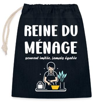 Humou ménage - Sac cadeau en coton avec cordon (25 x 30 cm) - bleu marine - Devant