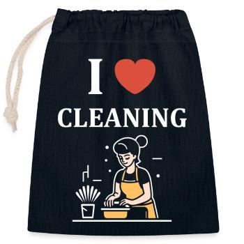 Humour faire le ménage - Sac cadeau en coton avec cordon (25 x 30 cm) - bleu marine - Devant
