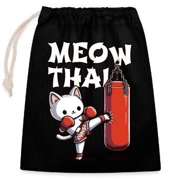 Muay Thai Boxing, Thai Boxing Kickboxen Meow Thai - Verschließbarer Geschenkbeutel aus Baumwolle (25x30cm) - Schwarz - Vorne