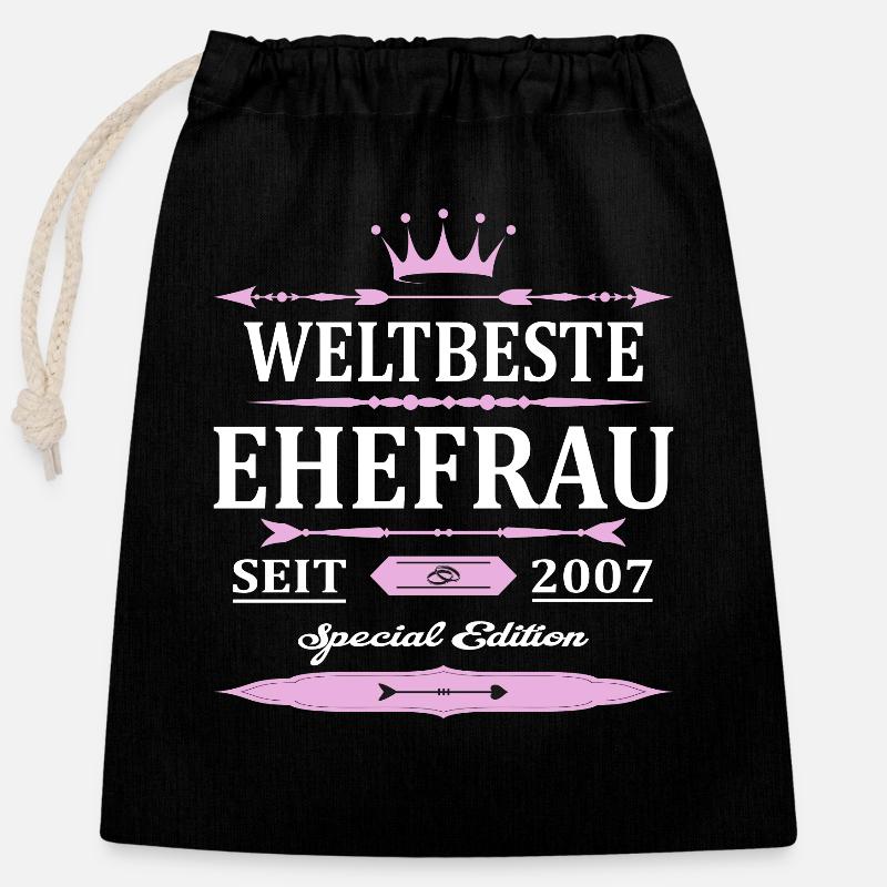 Weltbeste Ehefrau Seit 2007 Vintage Hochzeitstag - Verschließbarer Geschenkbeutel aus Baumwolle (25x30cm) - Schwarz