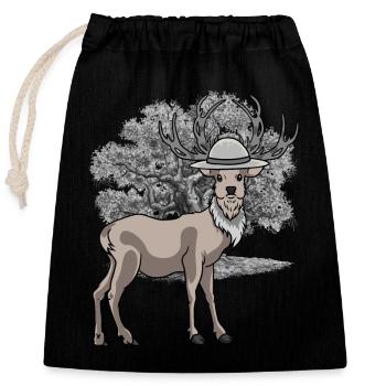 Waldtier Hirsch Waldtiere Rotwild Waldbewohner - Verschließbarer Geschenkbeutel aus Baumwolle (25x30cm) - Schwarz - Vorne