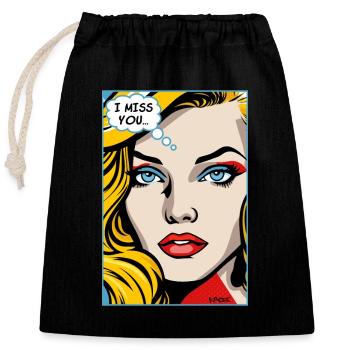 Pop Art Cartoon I Miss You Woman - Closable cotton gift bag (25x30cm) - black - Front