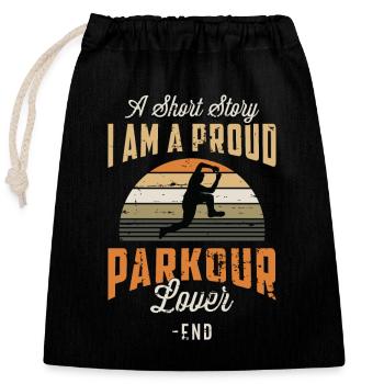 Amateur de parkour Une histoire courte Je suis un parkour en course - Sac cadeau en coton avec cordon (25 x 30 cm) - noir - Devant