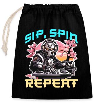 Disc Jockey Sip Spin Repeat DJ Music Disc Jockeys - Closable cotton gift bag (25x30cm) - black - Front