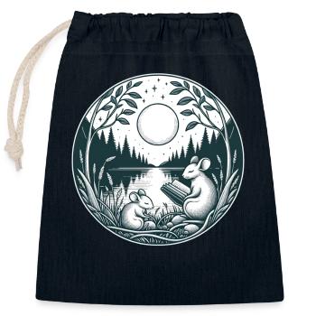 Mouse Wilderness Buchlesung Full Moon Lake - Verschließbarer Geschenkbeutel aus Baumwolle (25x30cm) - Navy - Vorne