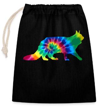 Cat Maine Coon Tie Dye - Closable cotton gift bag (25x30cm) - black - Front